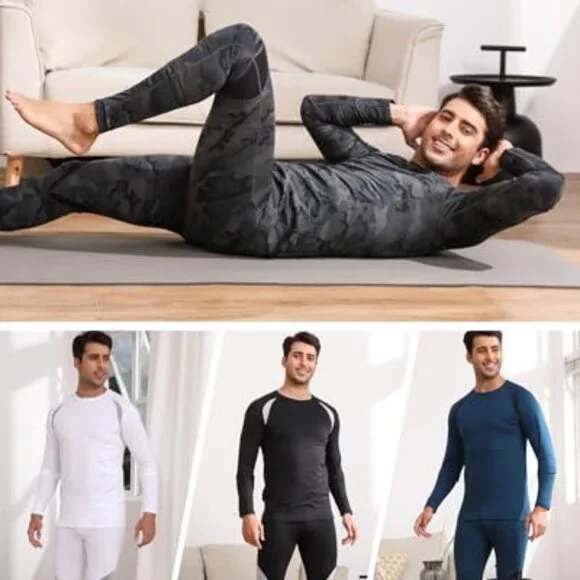 Men's Thermal Long Johns Base Layer Set Fleece Lined Athletic Performance Fit